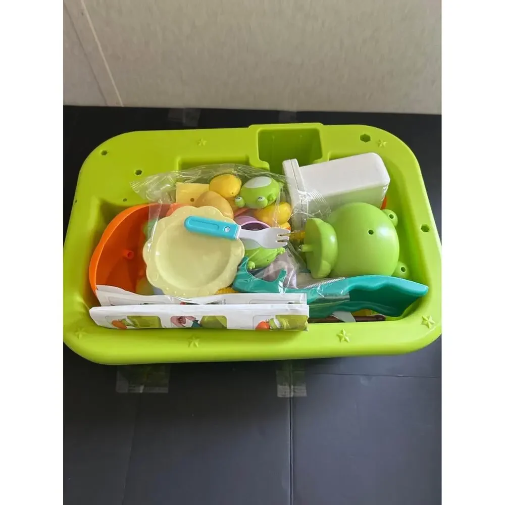 Cute Stone Play Kitchen Sink Toy w/ Running Water Faucet & Fishing Accessories
